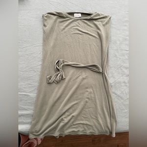 sage green belted dress